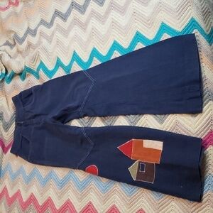 vintage high waist jeans SKIVA indigo denim pants with houses stitched on